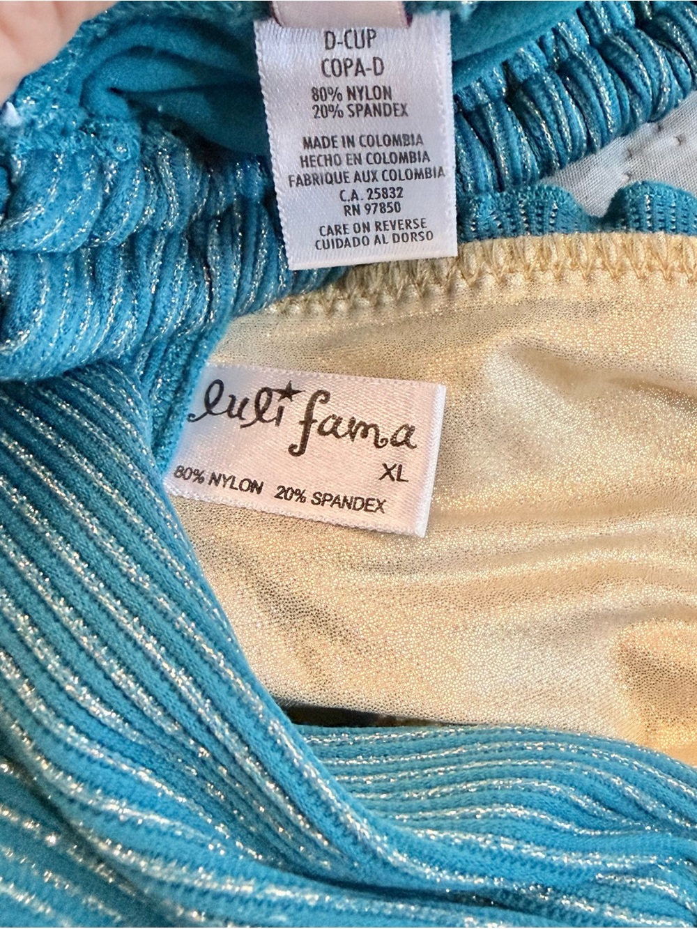Luli Fama Teal Ribbed Bikini Set - sz XL/D - Picture 3 of 3